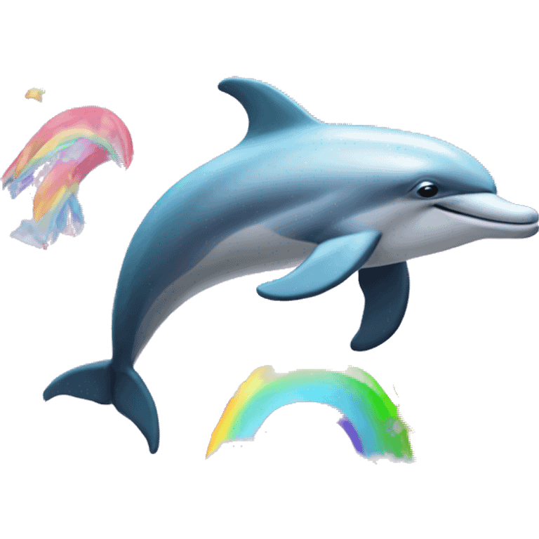 A dolphin with an rainbow and unicorns in the background  emoji