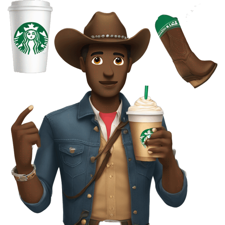 Preppy cowboy with Starbucks and nails emoji