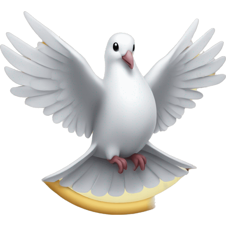 dove wearing headphones sitting on peace symbol emoji