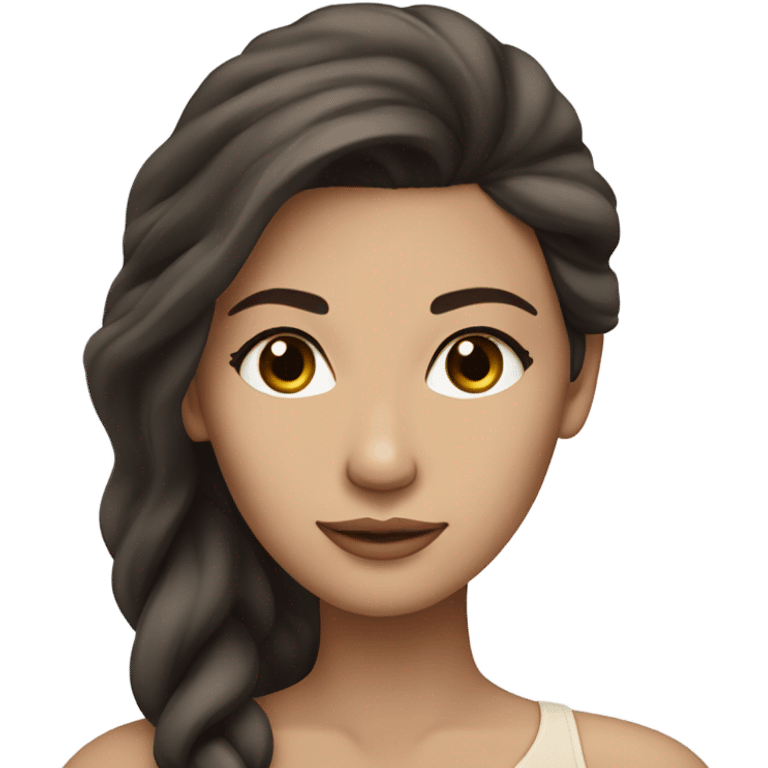 Beautiful woman, long dark brown hair, light beige skin, model emoji