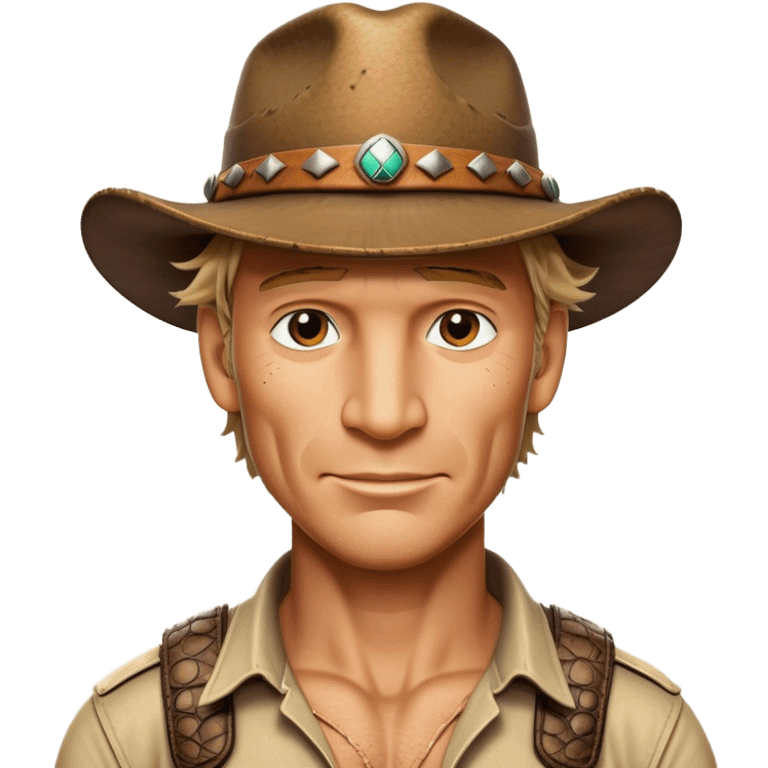 Cinematic Realistic Crocodile Dundee Pop Culture Emoji, depicted with rugged charm and adventurous spirit rendered with lifelike detail and cinematic lighting. emoji