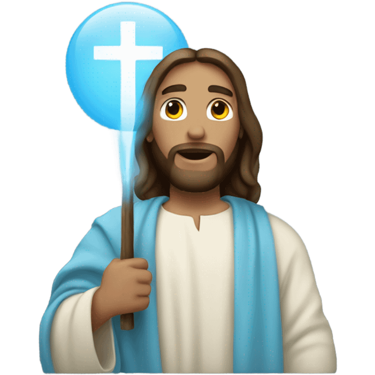 Jesus holding a light blue heart  emoji