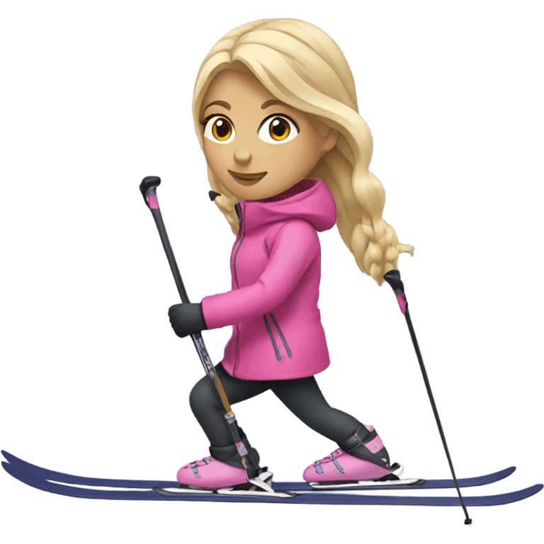 Blonde girl skiing with pink jacket emoji