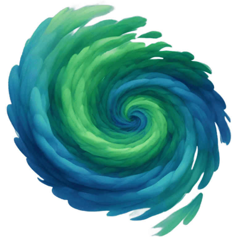 A green and blue painting with dark blue cloud clouds in motion  emoji