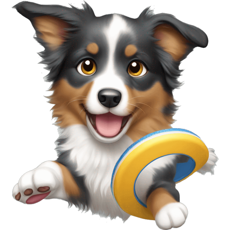 Australian shepherd puppy catching a frisbee emoji