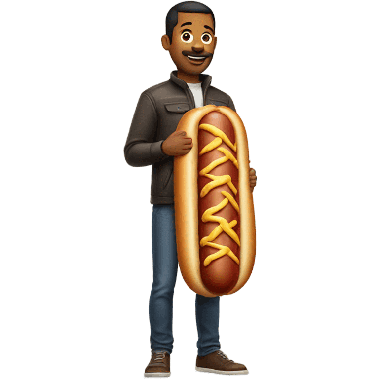 Man carrying a giant hotdog emoji