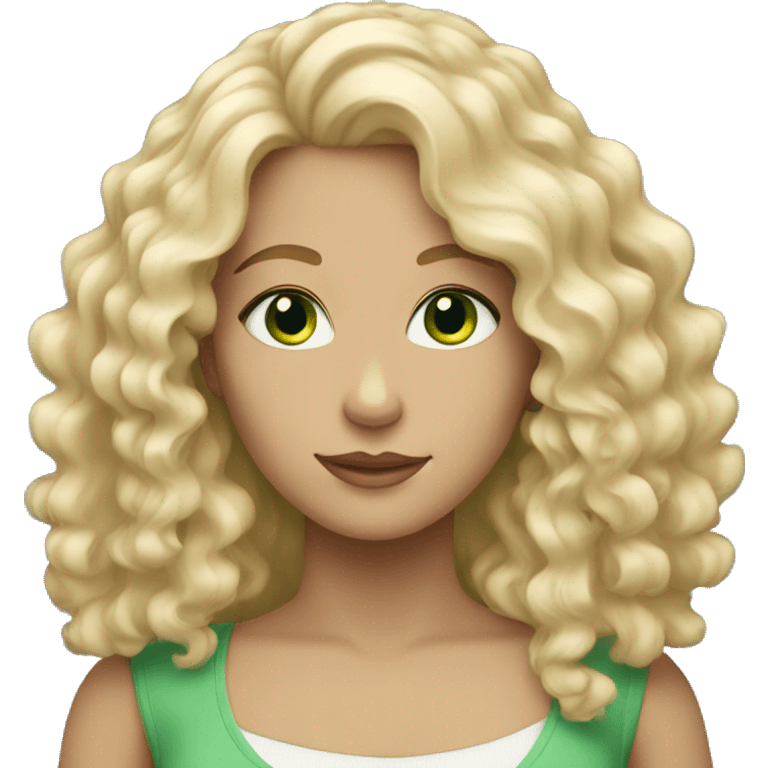 White Woman with curly blond long hair green eyes emoji