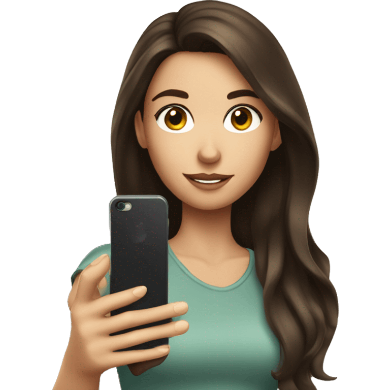 Brunette Girl taking selfie with her phone emoji