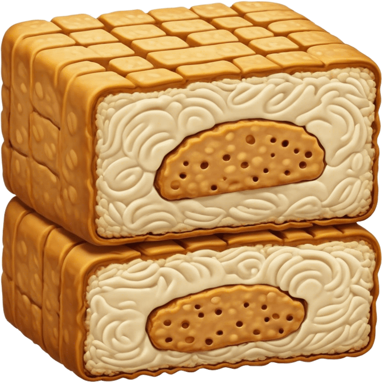 Tempeh Cinematic Realistic Tempeh Dish Emoji, depicted as crispy, sliced portions of fermented soy cake with a golden-brown finish, rendered with detailed textures and warm, inviting lighting. emoji