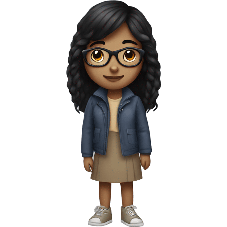 girl with medium black hair, glasses write  emoji