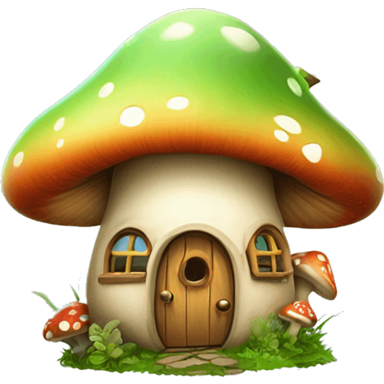 Make a logo of a cute mushroom house with a fairy poking out of it emoji