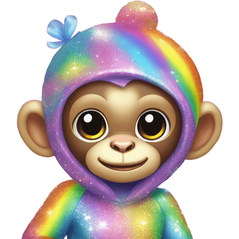 Lisa frank sparkly rainbow baby monkey with heart emoji