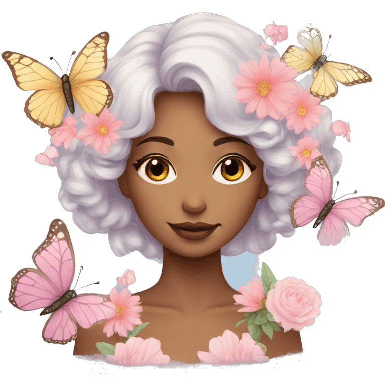 Gorgeous pastel lady with flowers and butterflies emoji