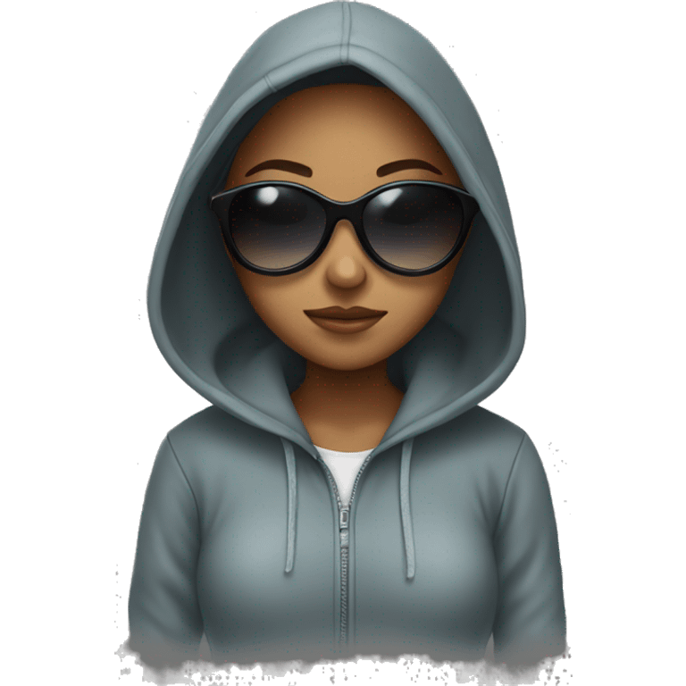 girl in hoodie with sunglasses emoji