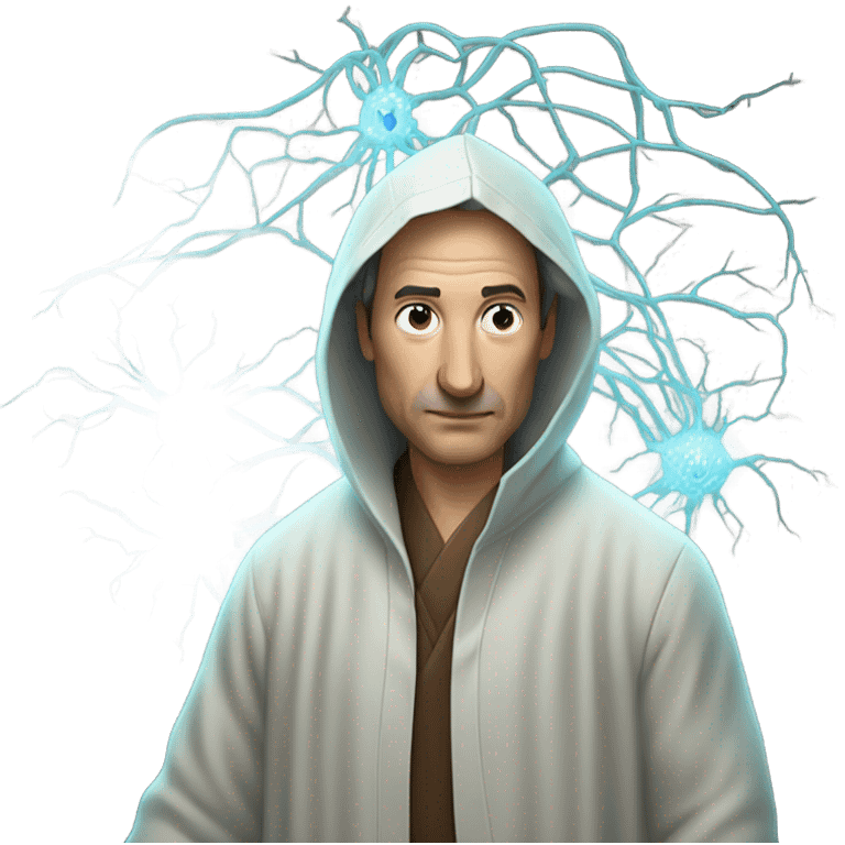 Man in robe breaking two neurons ￼ emoji