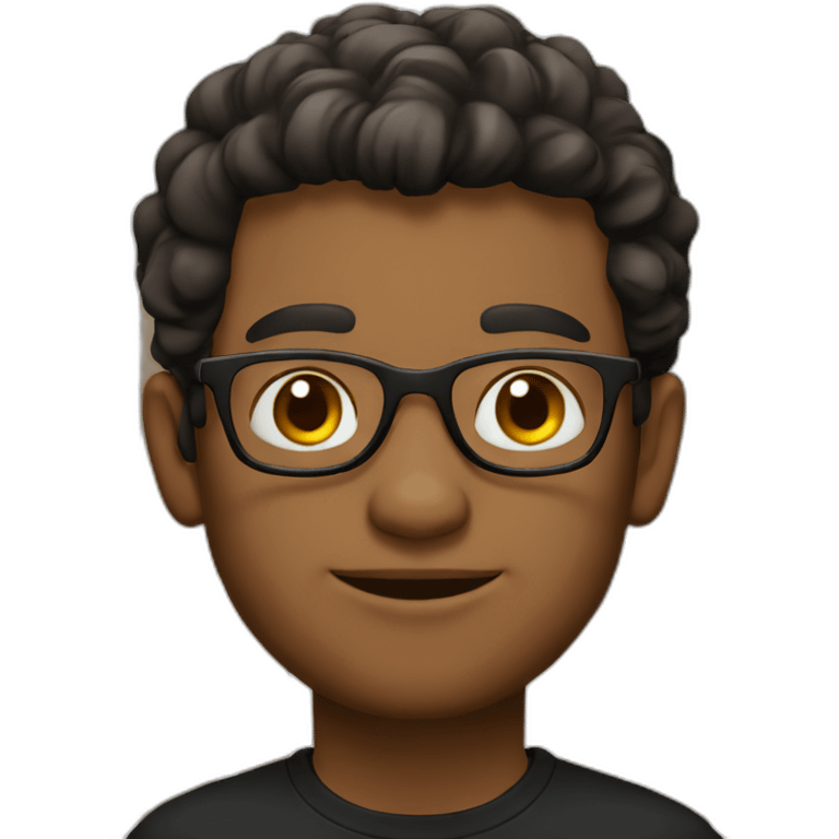 Brown guy, no facial hair, round glasses, black t shirt emoji