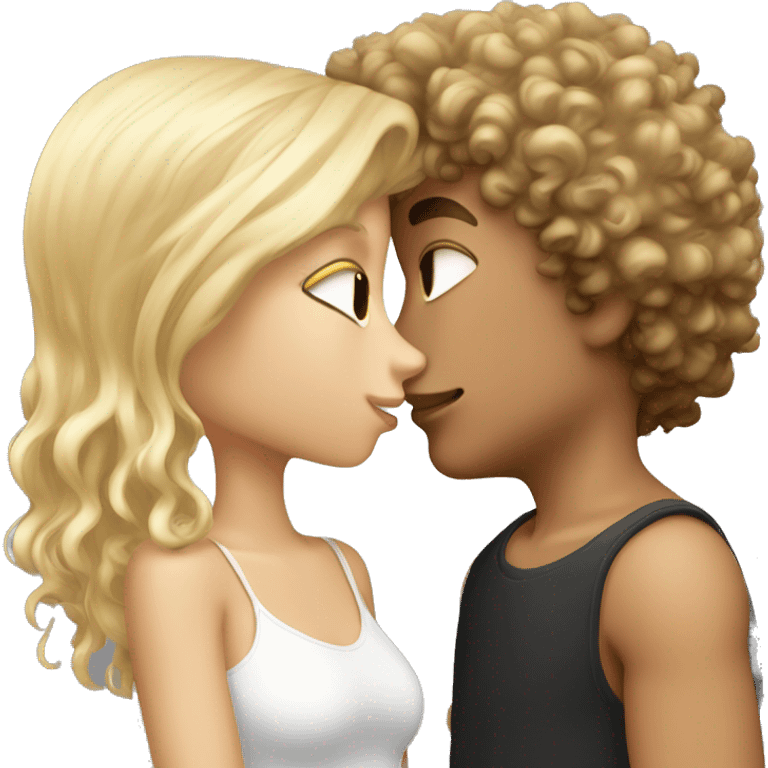 dark curly hair white boy kissing a blond straight hair girl emoji