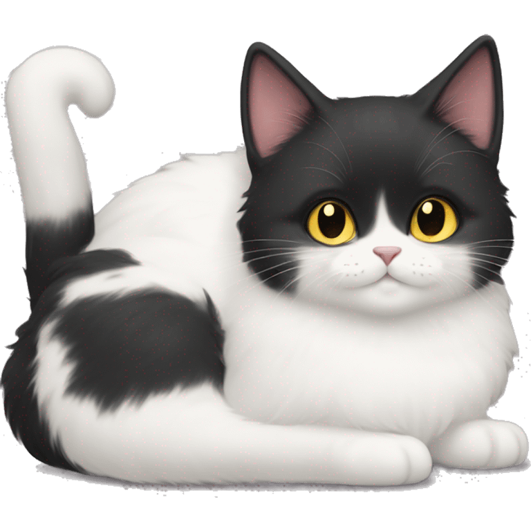 Short hair black cat and fluffy long hair chubby white cat  emoji