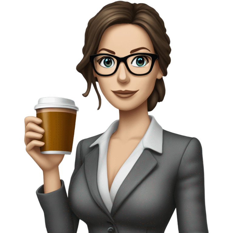 Lifelike Kate Beckinsale blue eyes wearing glasses in a business dress drinking a cup of tea  emoji