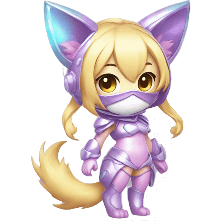 Pastel-Catgirl-Chibi-Sona-Shiny-Fakémon with a mask full body emoji