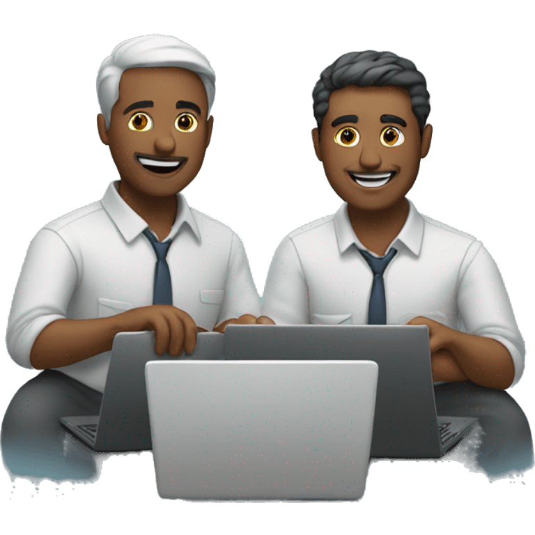 two men working on a laptop together emoji