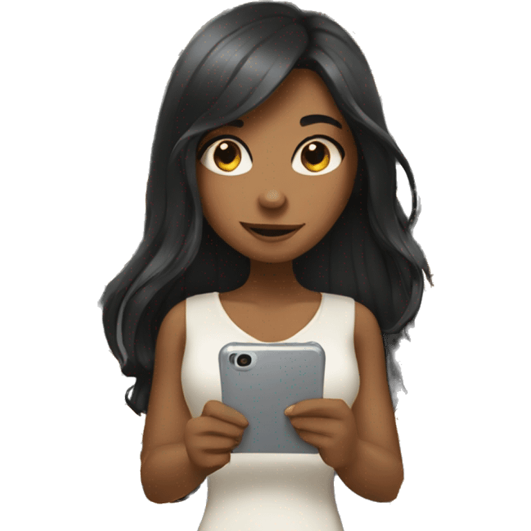 girl with long black hair holding phone emoji