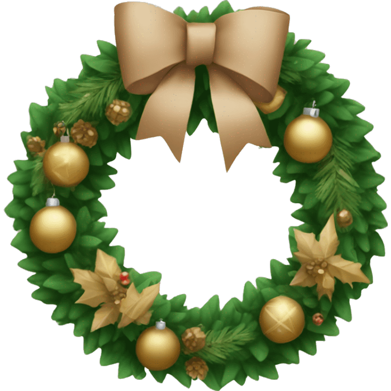 Green wreath with tan Christmas decorations emoji