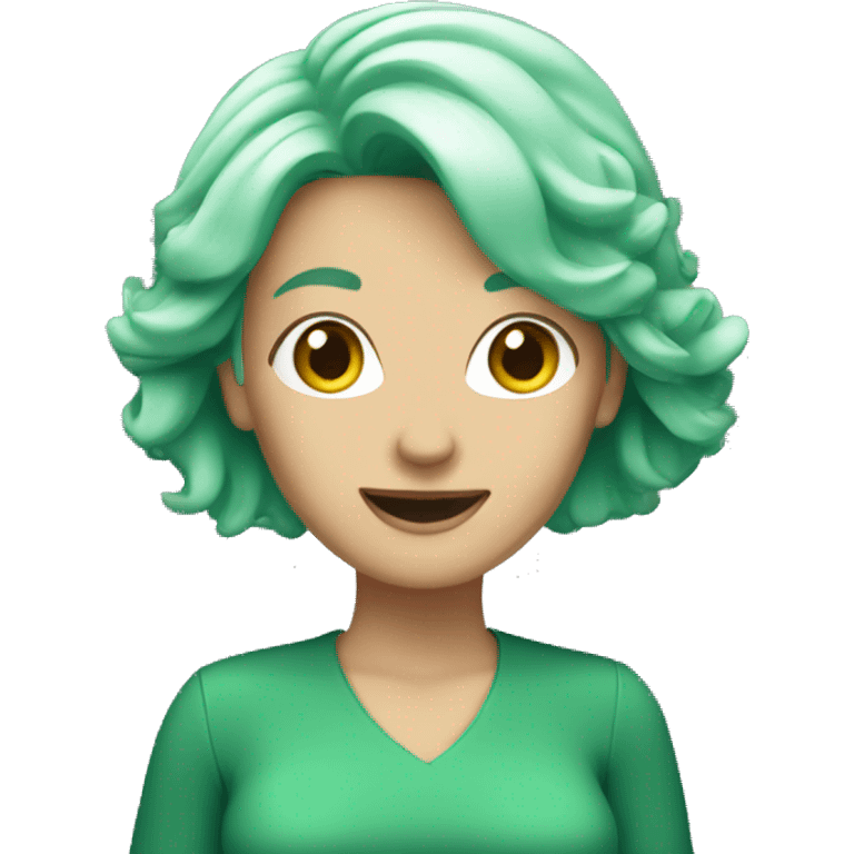 white woman with green hair waving emoji