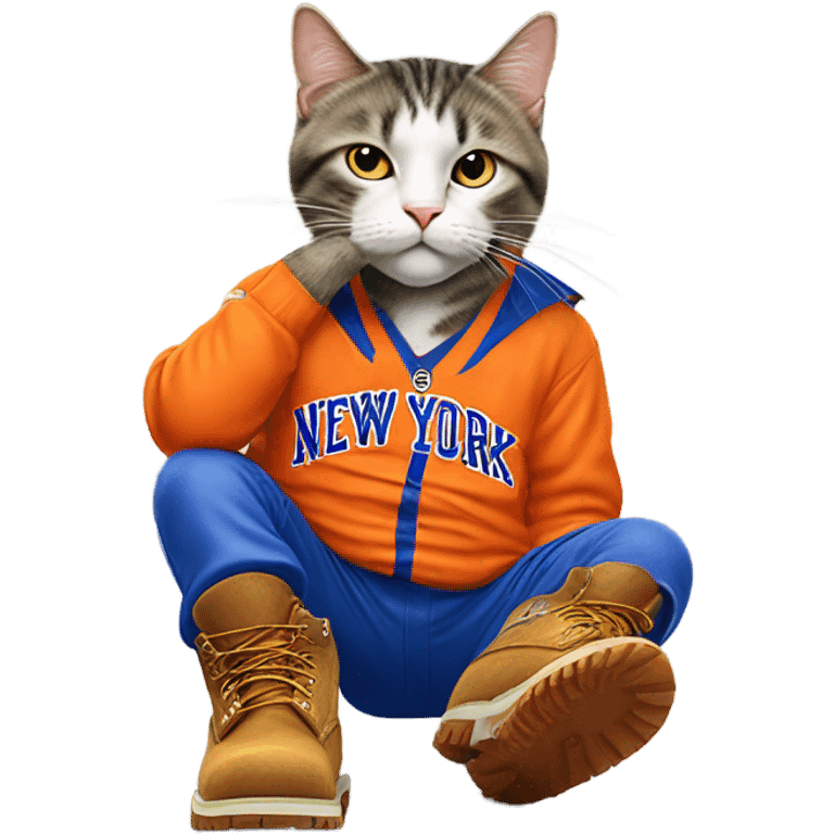 cat in timbs, New York knicks jersey and smoking  emoji