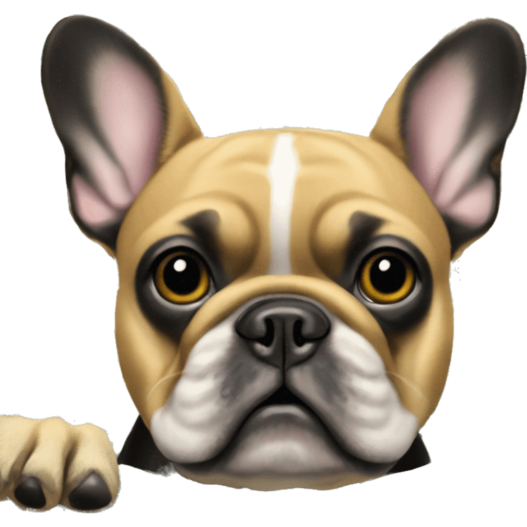 Black-and-tan French bulldog on pile of money  emoji