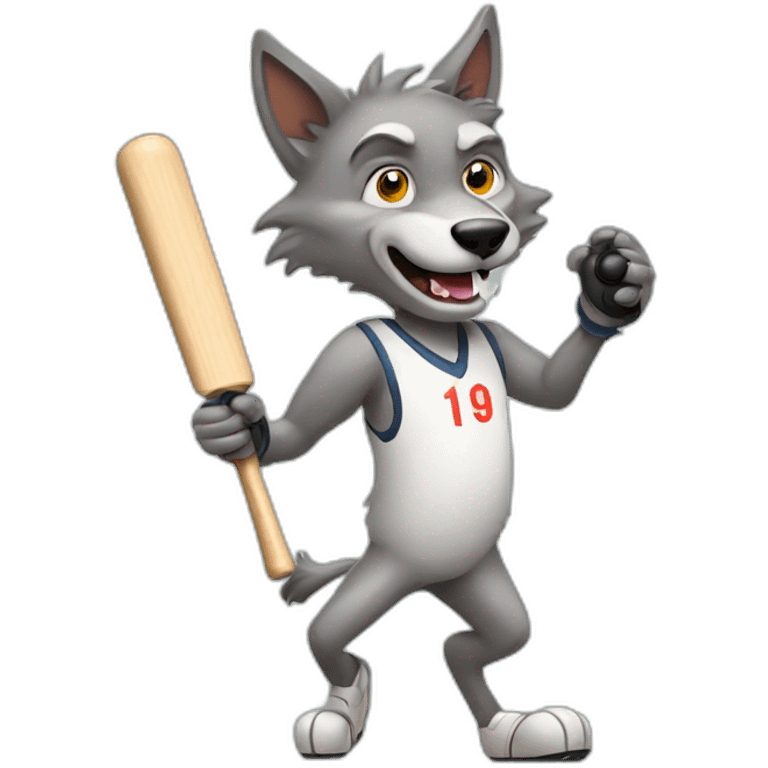 Wolf playing cricket emoji