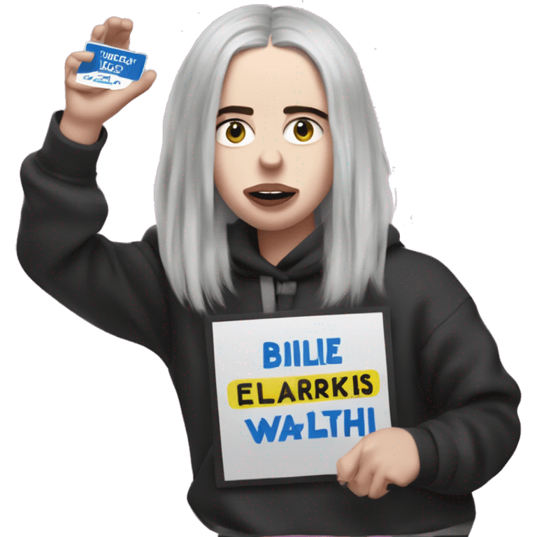 Billie Eilish holding a Harris-Walz sign emoji