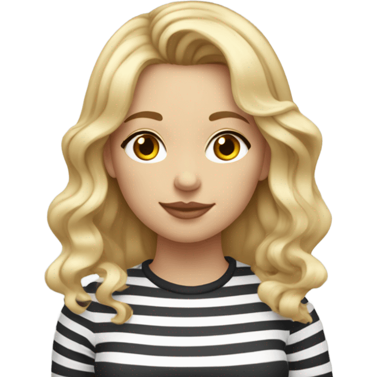 Blond girl with bangs/middlepart bangs and wavy hair, in her 20s striped shirt sipping tea emoji