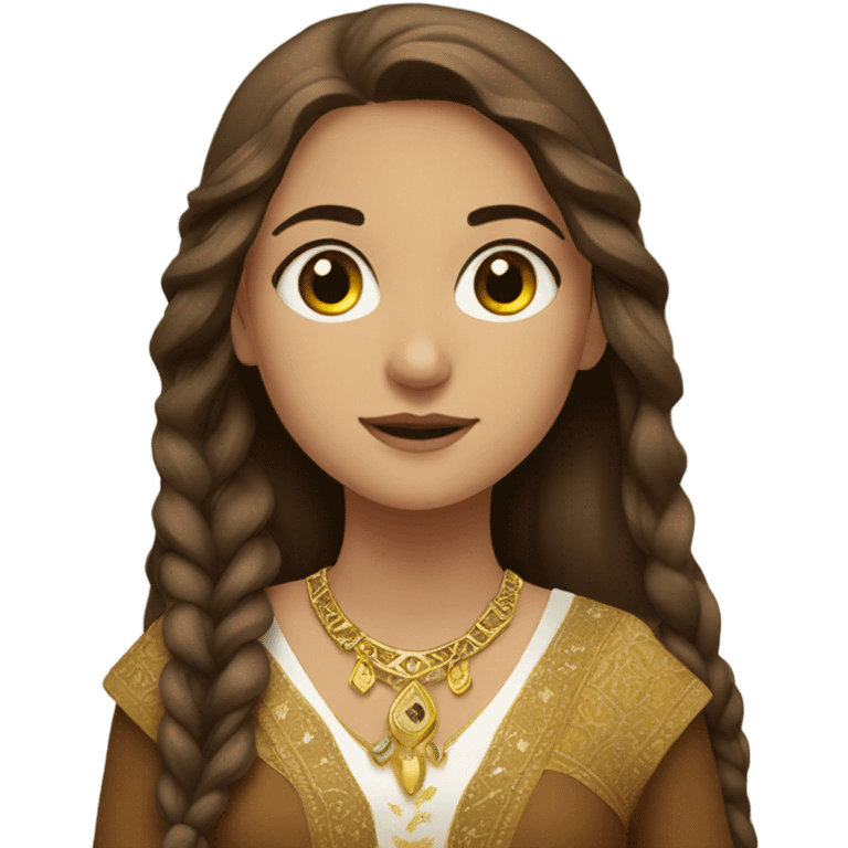  girl emoji in kurdish dress and long brown hair with gold accessories  emoji