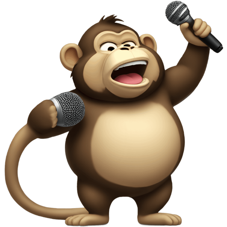 Fat monkey singing full body and mic emoji