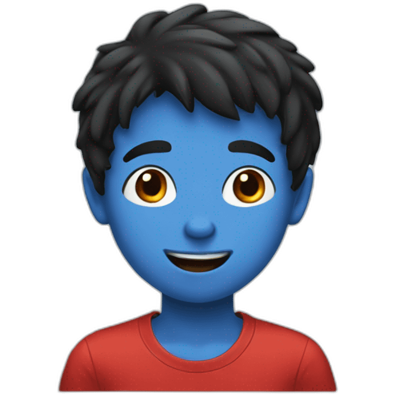 A boy with black hair and a red nose and a blue t-shirt emoji