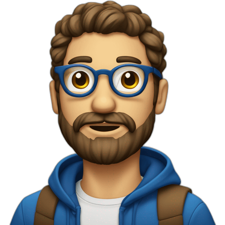 Hombre gordo con canas barba cana y lentes azules redondos emoji