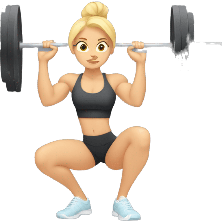 muscular blonde girl doing squat at gym  emoji