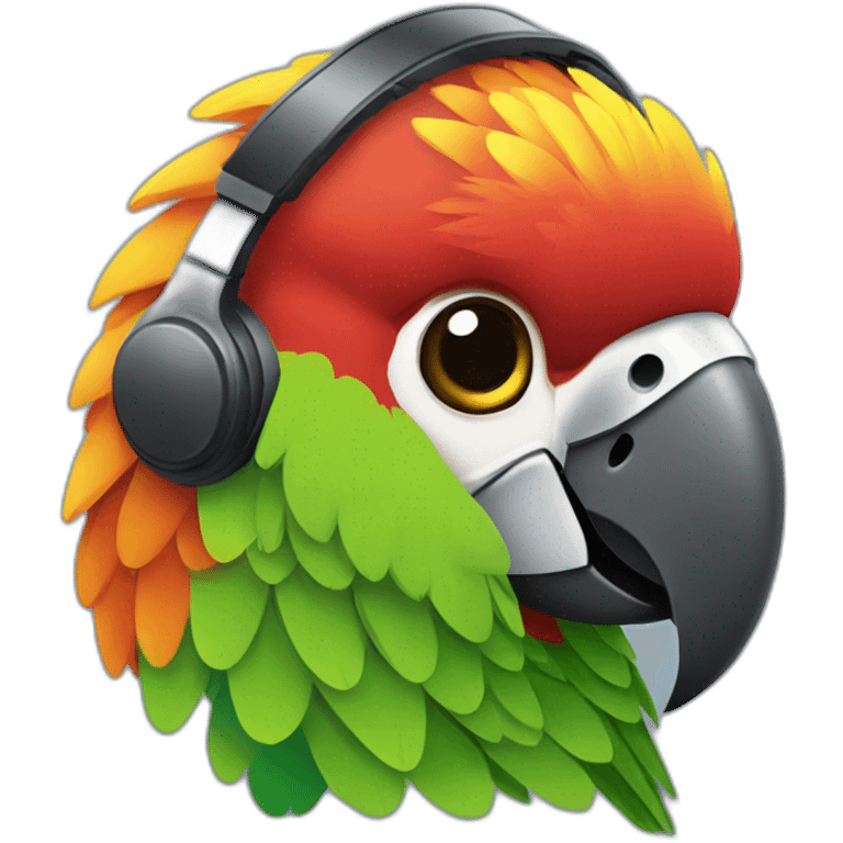 Parrot with telecomucation headphones emoji