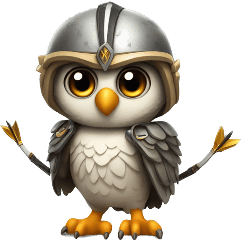 owl, wearing bow and arrows, helmet emoji