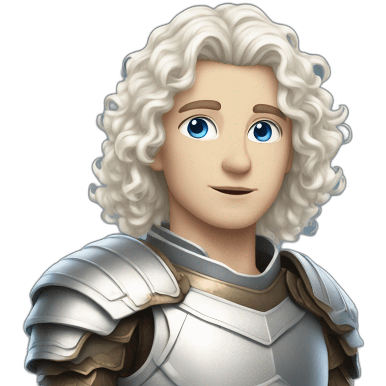 white androgynous guy white long curly hair armor blue eyes emoji