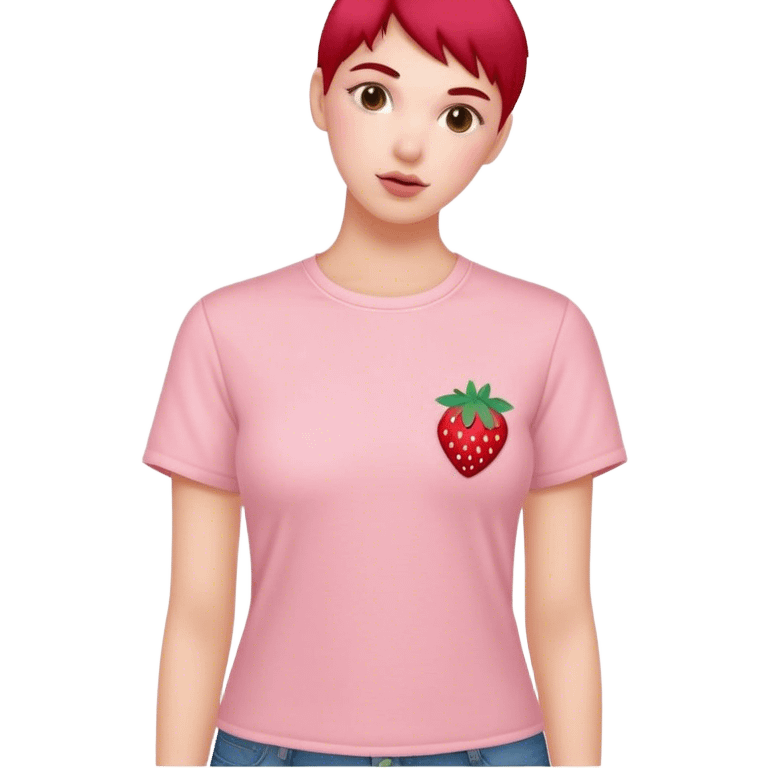 pastel pink shirt with embroidered strawberry emoji