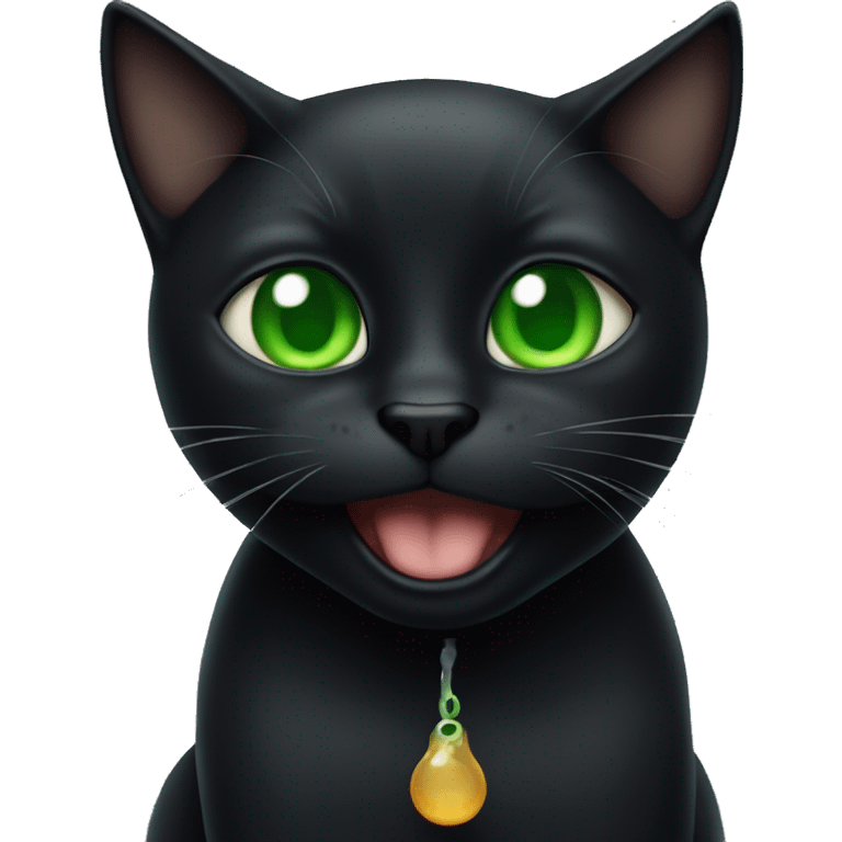 Black cat with green eyes farting emoji