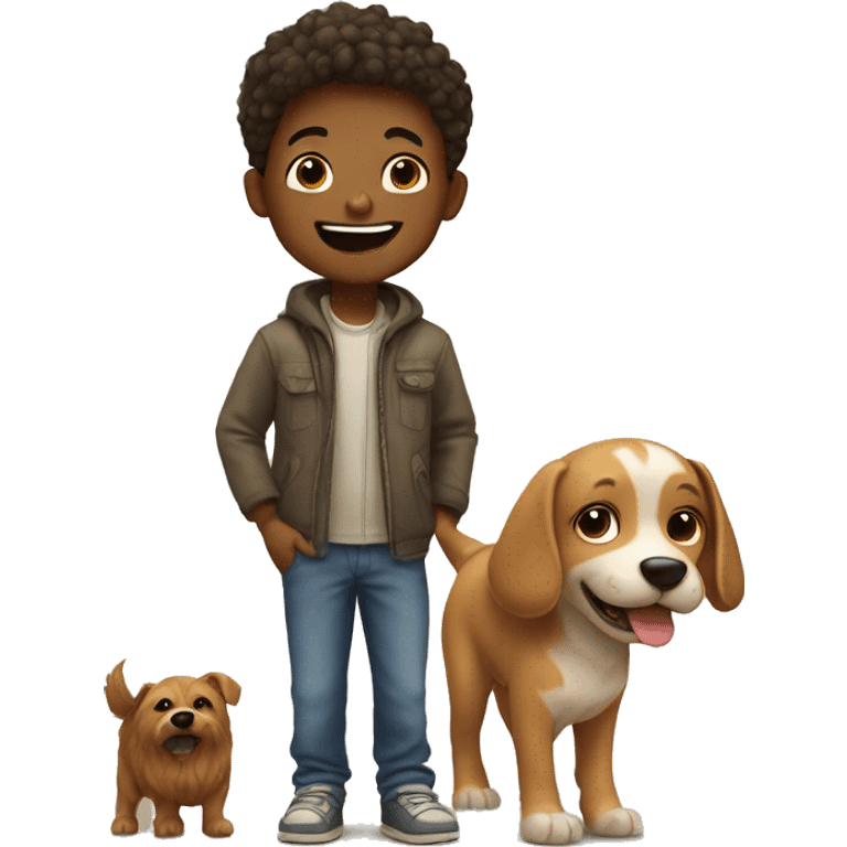 boy with dog smiling indoors emoji