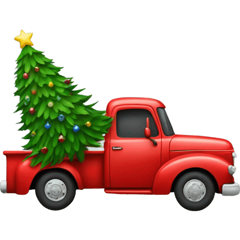 Red truck carrying Christmas tree emoji