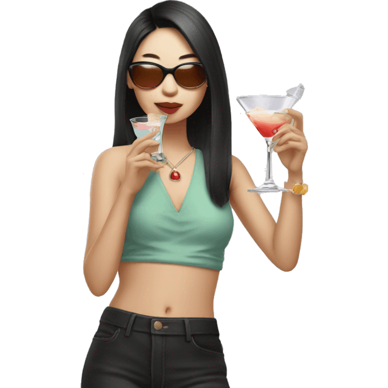 Cool Pretty Asian cool drinking martini emoji