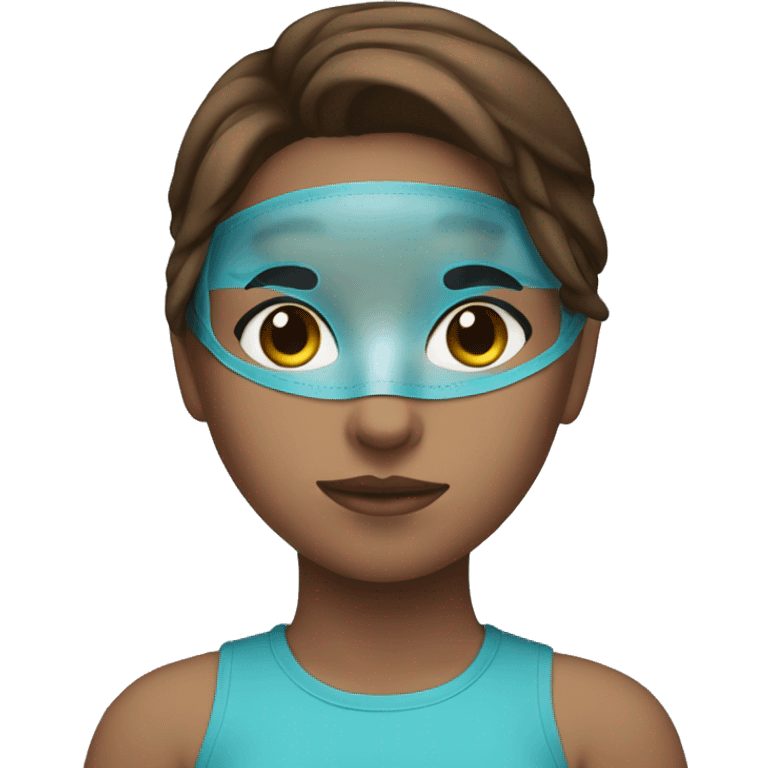 Girl with brown hair with a blue face mask on  emoji