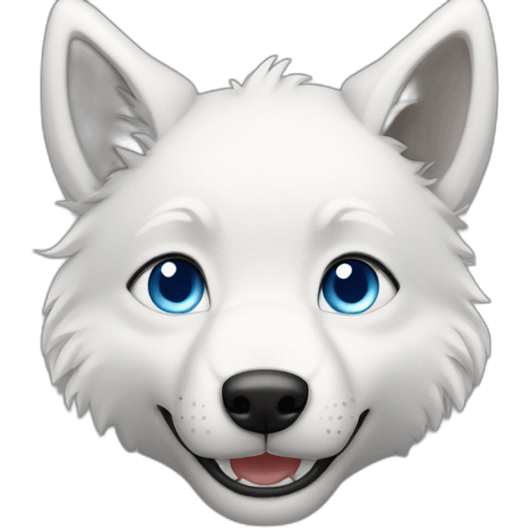 Happy young Wolf white blue eyes short hair emoji