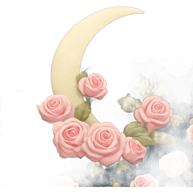 crescent damask moon with roses emoji