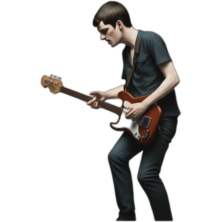 photo realistic Ian Curtis, standing, playing electric guitar, full body view emoji